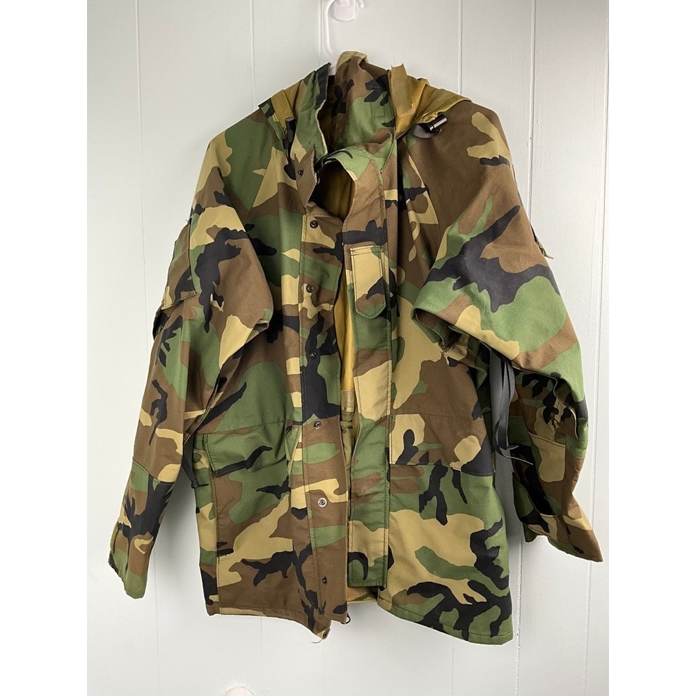 US Military ECWCS Gen I Gore-Tex Woodland Camo Parka LARGE Mens Tactical Hooded